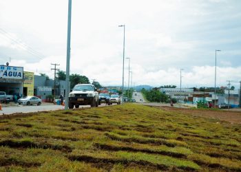 Prefeitura de Jaru realiza plantio de grama em canteiro central da BR-364