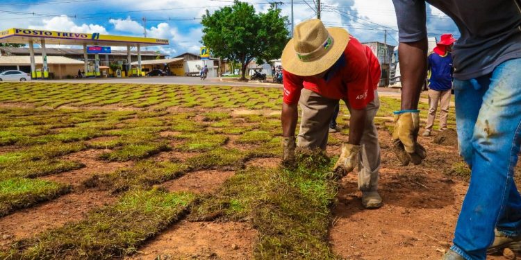 Prefeitura de Jaru segue com serviço de jardinagem e urbanização em canteiros da BR 364