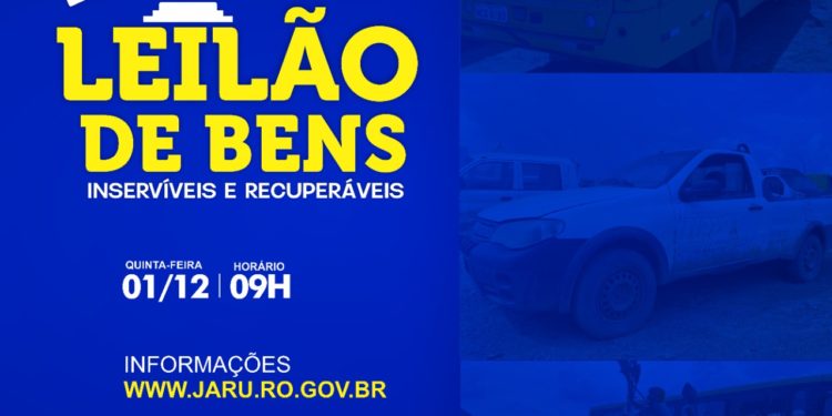 Visitação aos lotes do leilão de bens inservíveis e recuperáveis da prefeitura de Jaru acontece de 28 a 30 de novembro