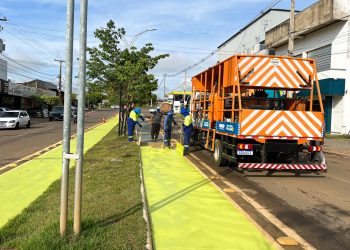 Prefeitura de Jaru realiza nova sinalização da pista de caminhada da Avenida Dom Pedro